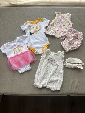 Nike White & Yellow Baby Onesie + Mixed Baby Outfit Bundle - Pink, Yellow, White
